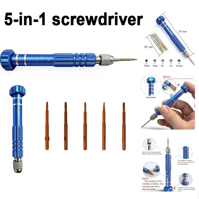 Elektronik Repair - ชุดเครื่องมือซ่อมโทรศัพท์มือถือ 5 in 1 สำหรับโน้ตบุ๊กและแท็บเล็ต ชุดหัวไขควงแบบไขว้และแบบดาวสำหรับงานซ่อมอุปกรณ์อิเล็กทรอนิกส์แบบพกพา
