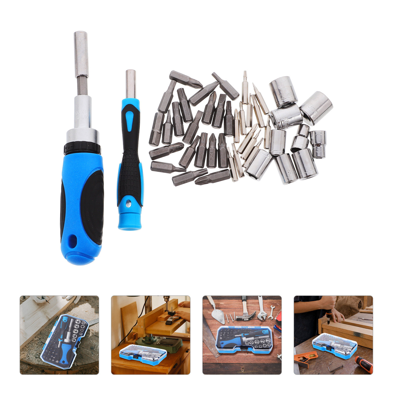 Electronics Repair Garage - ชุดดอกไขควงแบบมีกลไกเฟือง 44 ชิ้น ชุดลูกบล็อกอเนกประสงค์ ด้ามจับแบบเฟือง สำหรับซ่อมแซมในบ้าน