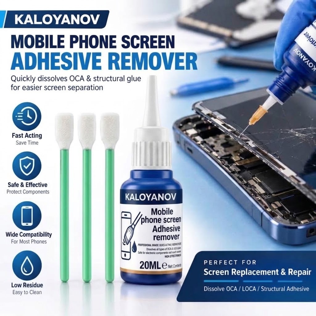 Electronics Repair Service - ชุดเครื่องมือซ่อมมือถือ: น้ำยาล้างกาวหน้าจอโทรศัพท์มือถือ, เข็มปลายแหลม, สำลีก้านแบน, อุปกรณ์ถอดกระจก LCD,