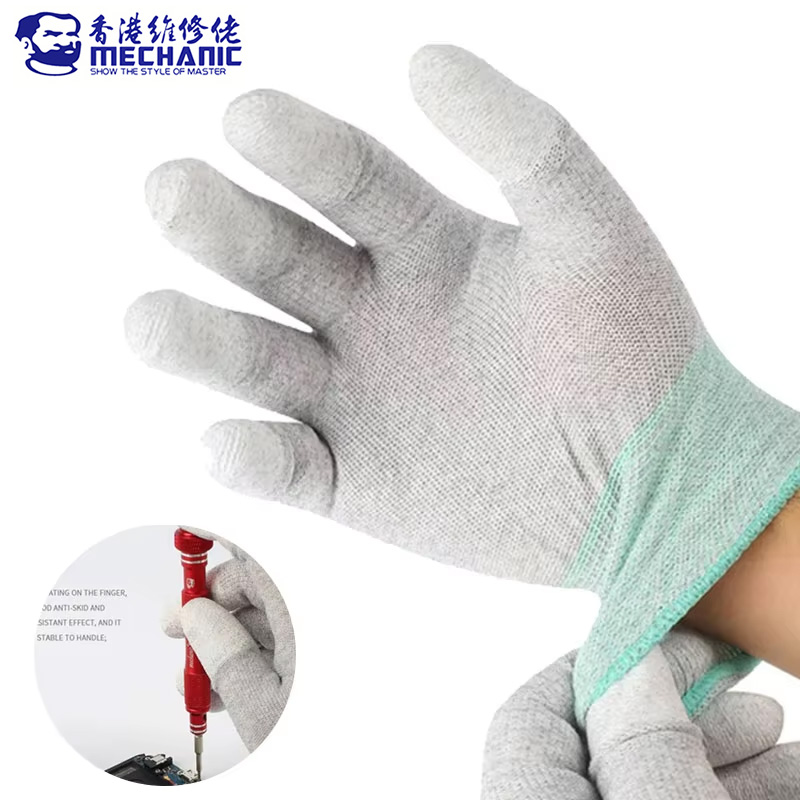 Electronics Repair Center - MECHANIC AS02 ถุงมือคาร์บอนไฟเบอร์ป้องกันไฟฟ้าสถิตย์ ชั้นเคลือบ PU สำหรับซ่อมโทรศัพท์มือถือและชิ้นส่วนอิเล็กทรอนิกส์
