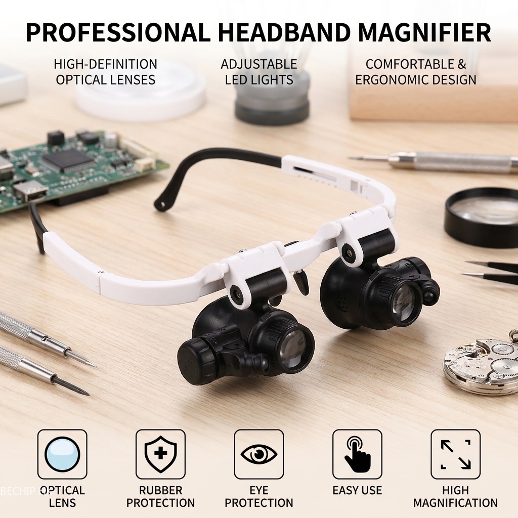 แว่นขยายแบบสวมศีรษะพร้อมไฟ LED - Electronics Repair Glasses บทวิจารณ์และราคา